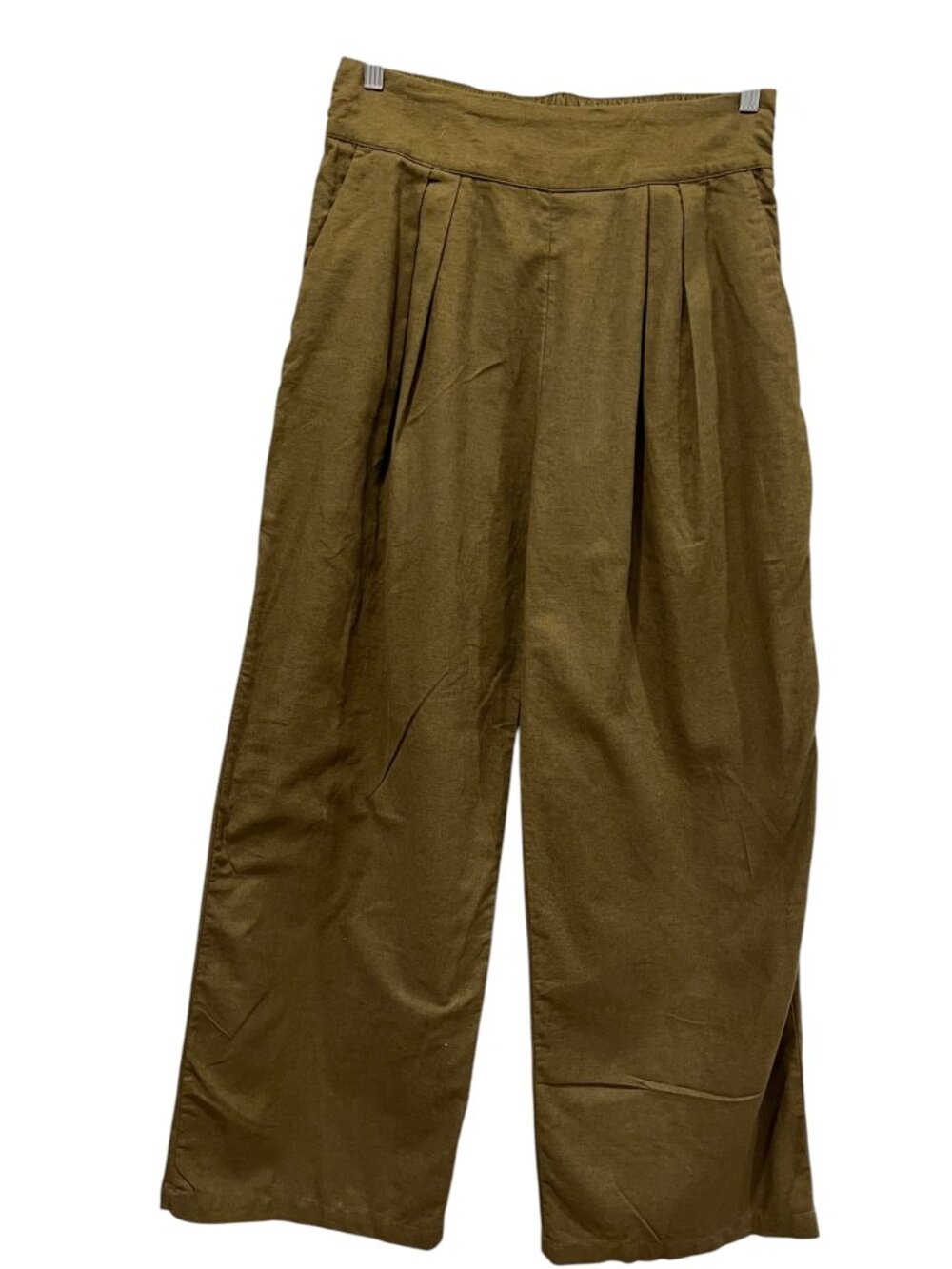 Abercrombie Linen Blend Wide Leg Pull-On Pants, Olive, M - Picture 2 of 8